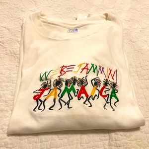 Unisex white t-shirt embroidered with “We be Jammin” & “Jamaica” (4XL)